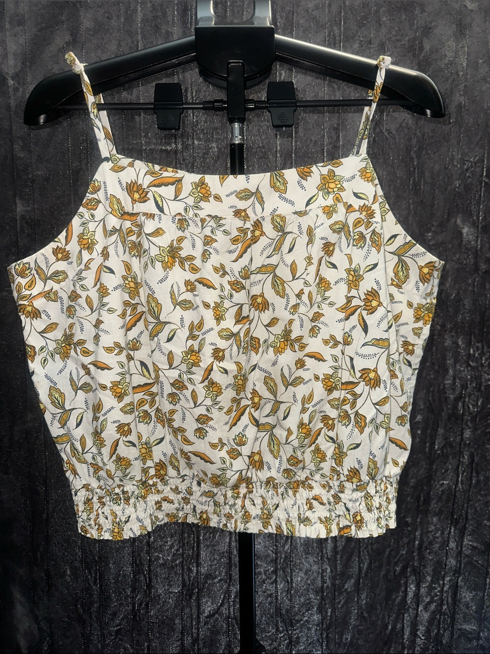 LOFT White Cami with Mustard and Green Floral Print